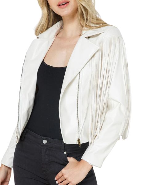 Totally Killer Jamie Hughes Off-White Fringe Leather Jacket | Classic Western Style Fringe Jacket