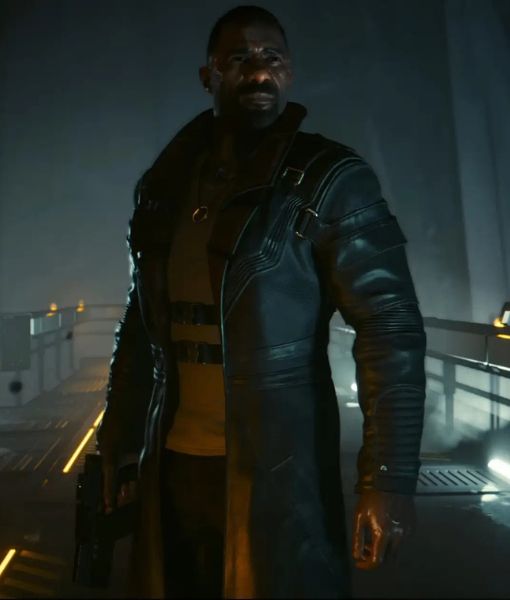 Cyberpunk 2077: Phantom Liberty Solomon Reed Black Leather Coat | Idris Elba as FIA Super Agent Jacket