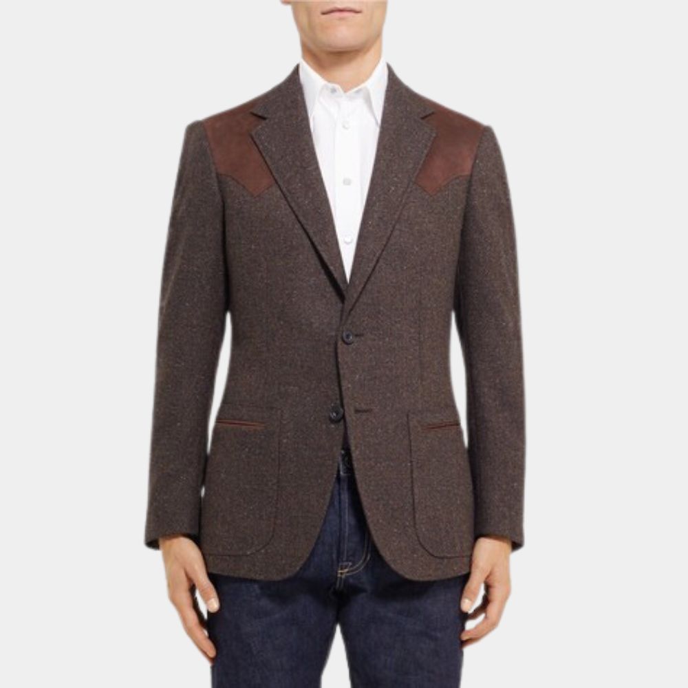 Men's Statesman Western Cowboy Wool Blazer - Kingsman Agent Whiskey Grey Blazer - Front View