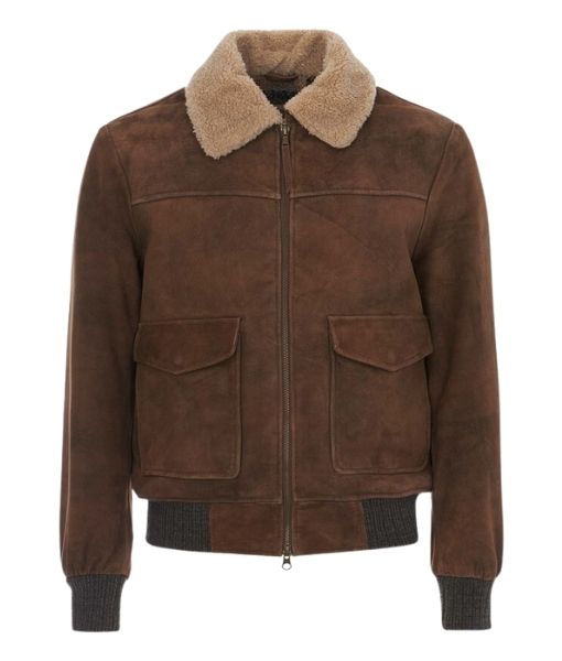 Men's Walker Brown Suede Leather Shearling Collar Jacket
