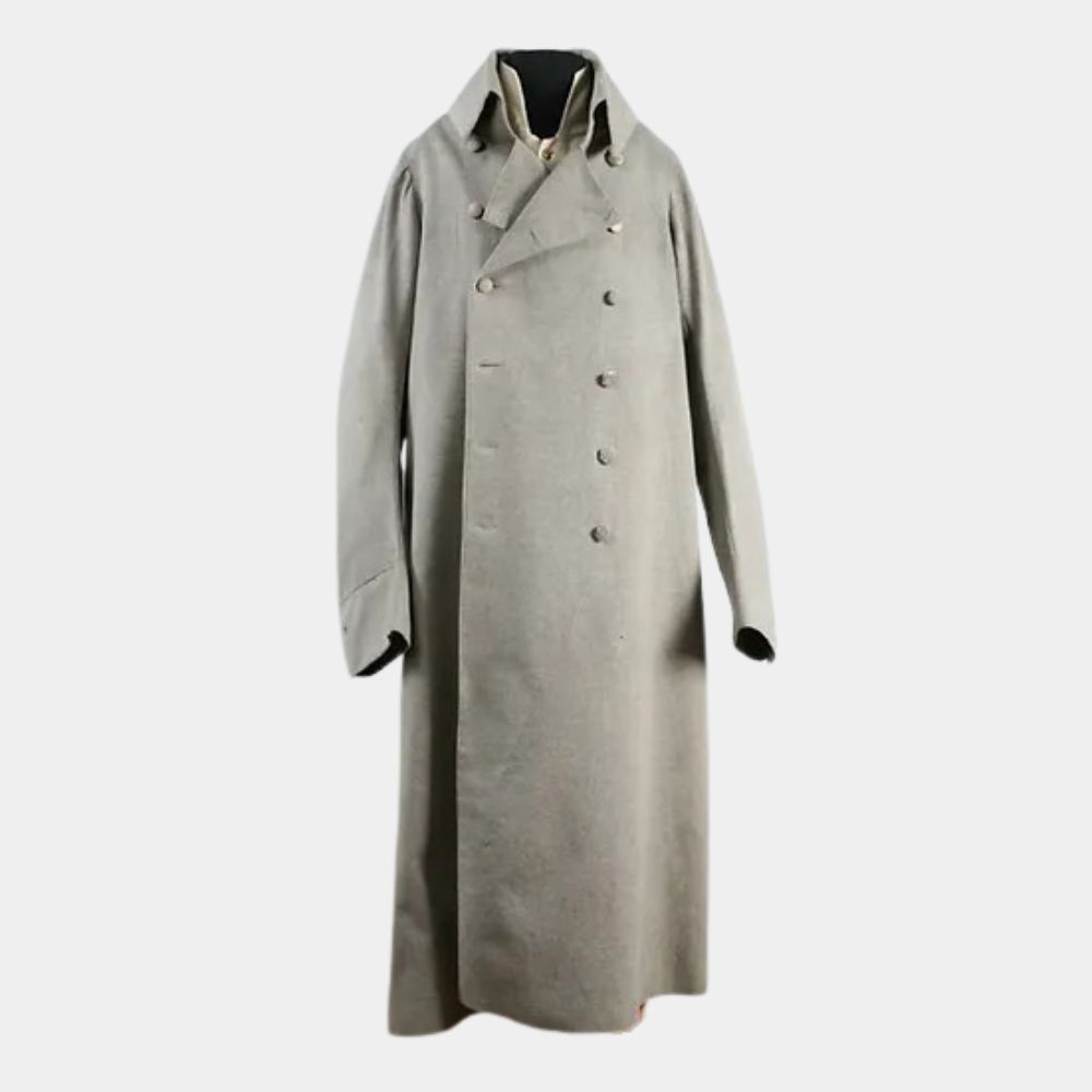 Emperor Napoleon Bonaparte Gray Overcoat | Joaquin Phoenix Gray Frock Coat in Cotton & Wool Blend Fabric - Front View