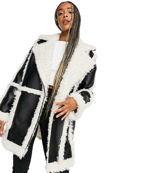 Helen's Dead Matilda Anna Ingrid Lutz Faux Shearling Midl Length Black Leather Jacket