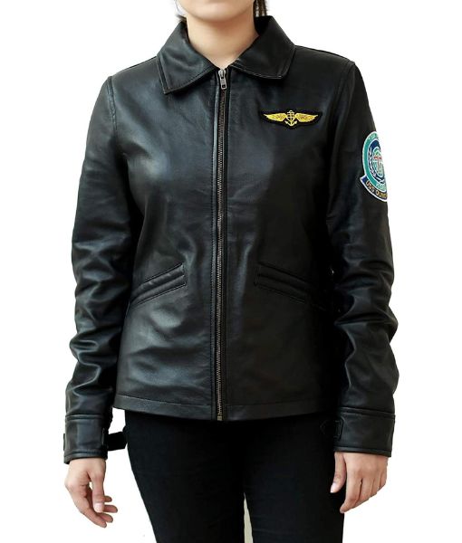 Kelly McGillis Top Gun Leather Jacket - Charlotte 'Charlie' Blackwood Black Real Leather Flight Jacket