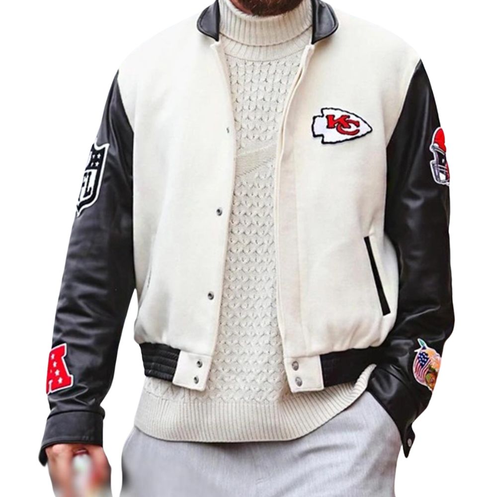 Travis kelce Chiefs Varsity Black and White Jacket