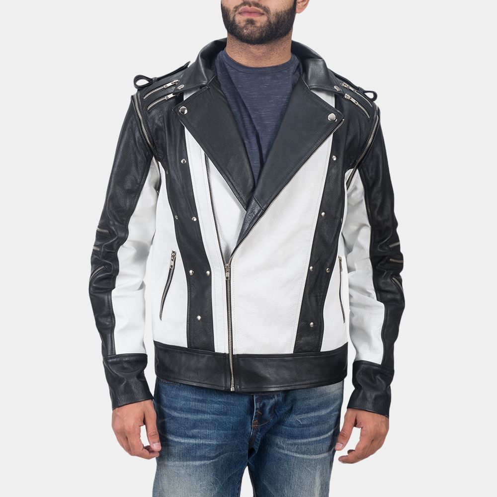 Michael Jackson 1984 Pepsi Commercial Ad Black and White Leather Jacket - Front View