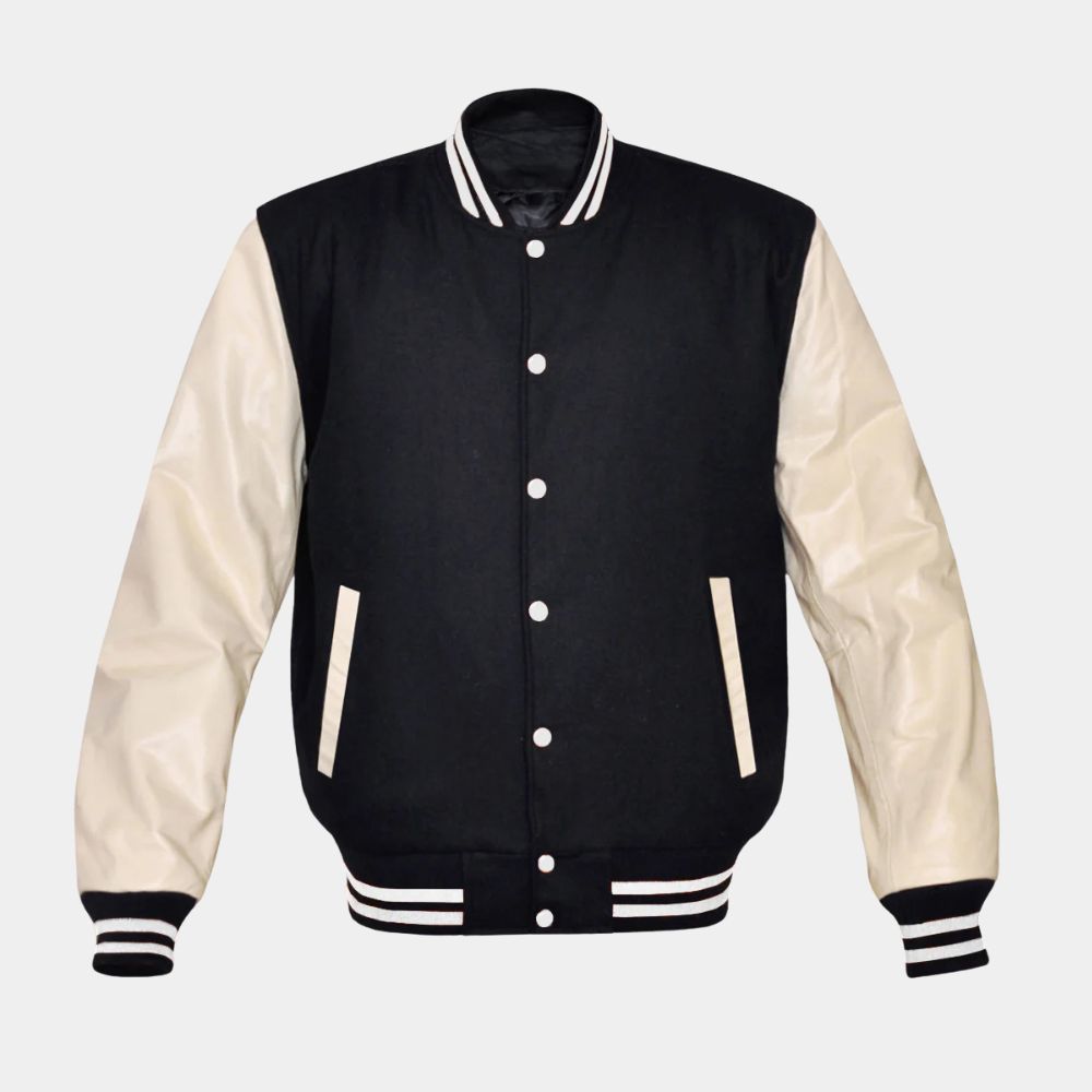 Bad Boys Ride or Die Martin Lawrence aka Marcus Burnett Black and Cream Varsity Jacket - Front View