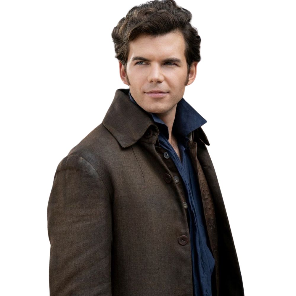 Bridgerton Season 03 Colin Bridgerton Brown Overcoat | Luke Newton Trench Coat - Front View