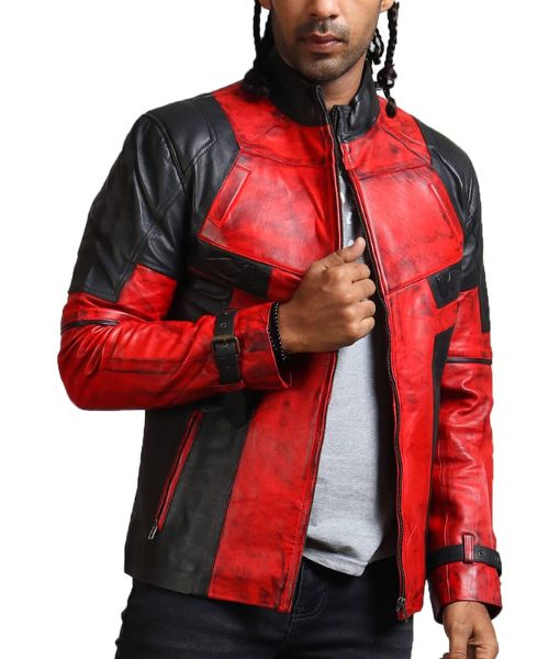 Deadpool & Wolverine Ryan Reynolds Red & Black Leather Jacket | Deadpool 3 Real Leather Jacket