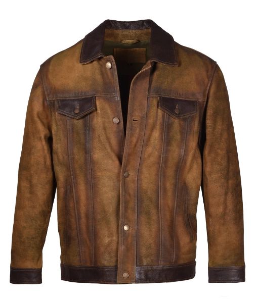 Hit Man Gary Johnson Jacket | Glen Powell Brown Suede Leather Trucker Style Jacket