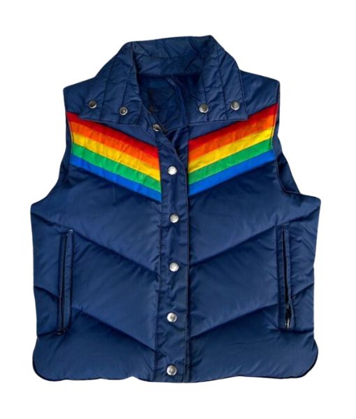The 70s Show Michael Kelso Rainbow Puffer Vest | Ashton Kutcher Winter Ski Vest