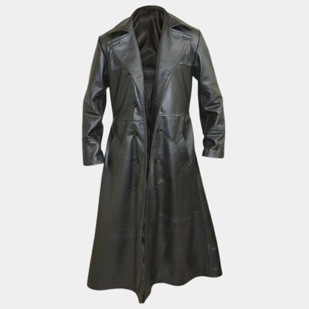 The Crow Eric Draven aka Brandon Lee Black Real Leather Long Coat - Front View