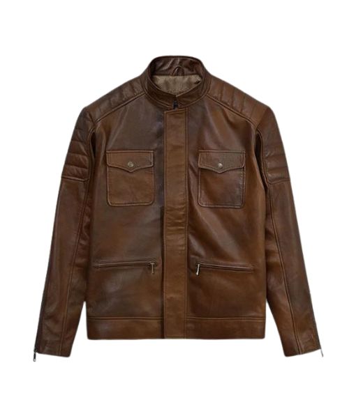 Boss Level Frank Grillo aka Roy Pulver Leather Jacket | Waxed Brown Leather Jacket with Padded Shoulders