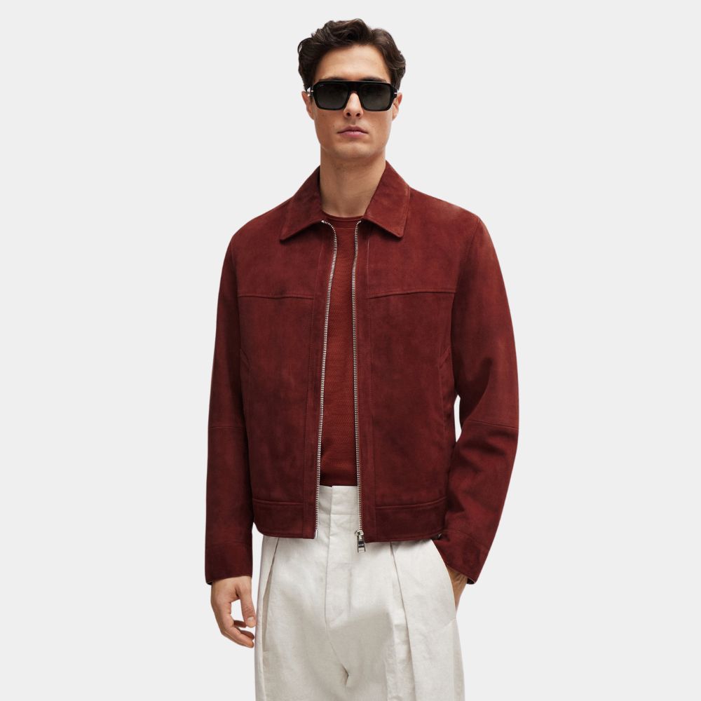 Emily in Paris Marcello Red Suede Leather Jacket