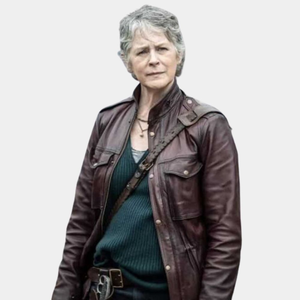 The Walking Dead: Carol Peletier Maroon Leather Biker Jacket from Book of Carol - Front View