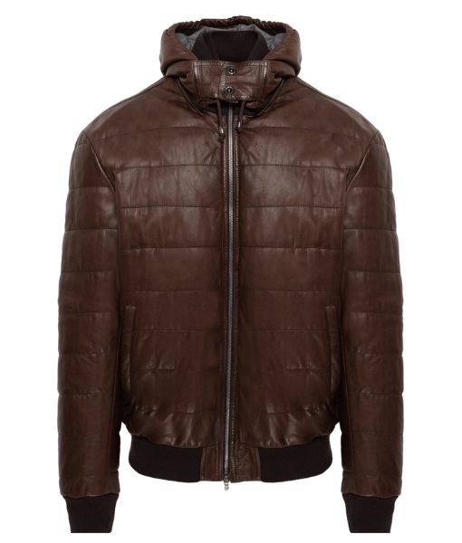 Alien: Romulus Rain Carradine aka Cailee Spaeny Brown Leather Puffer Jacket with Hood 