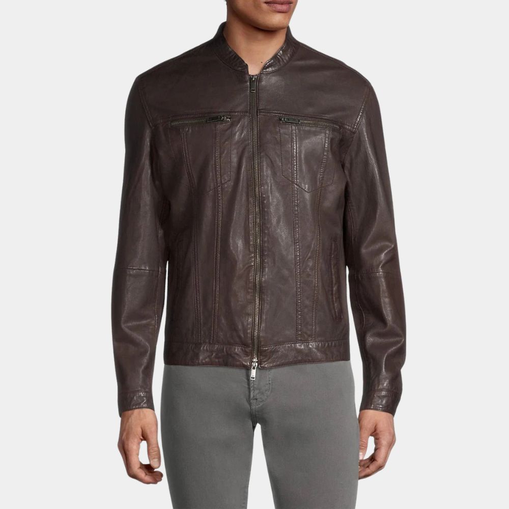 Countdown Mark Meachum Brown Leather Jacket worn by Jensen Ackles - Front View