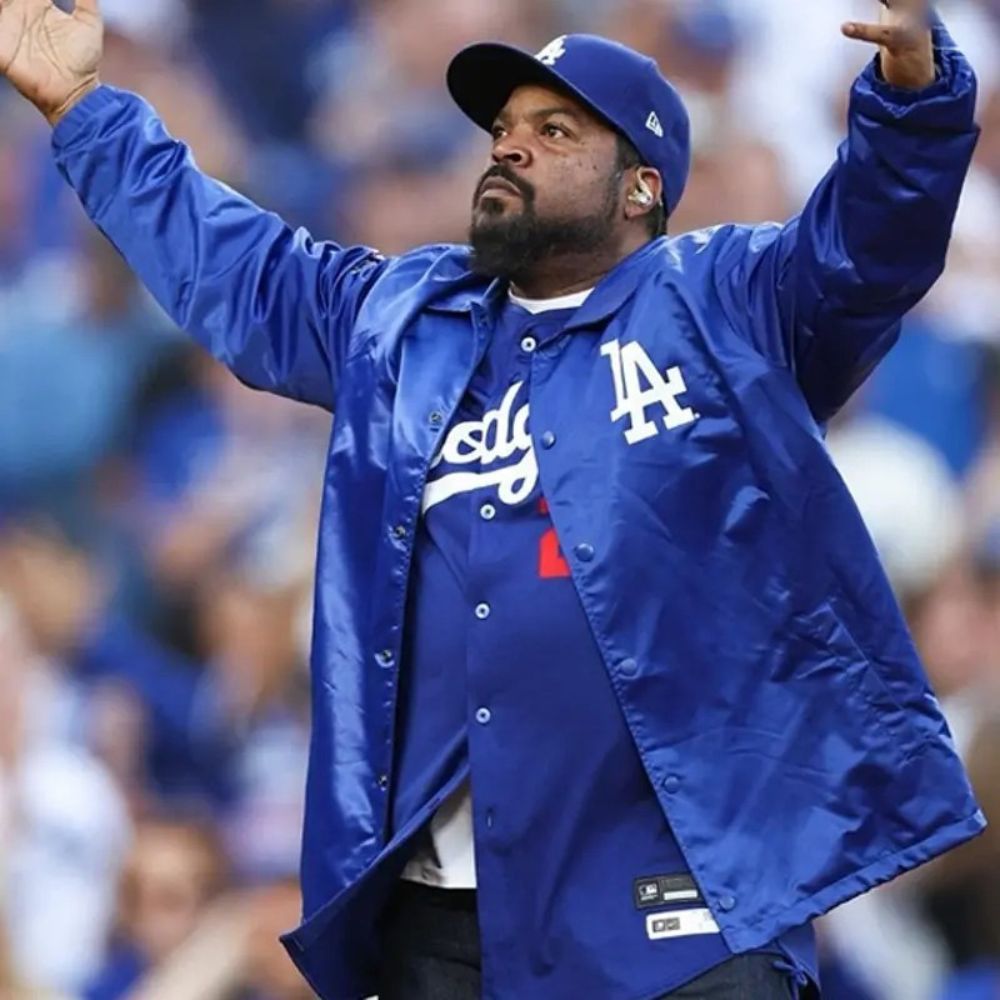MLB: LA Dodgers Ice Cube Blue Satin Jacket - Front View