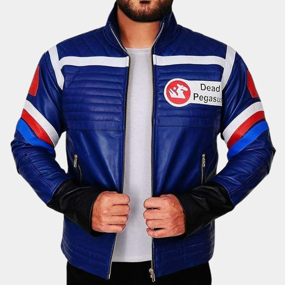 My Chemical Romance Singer Gerard Way Blue Leather Jacket - Front View