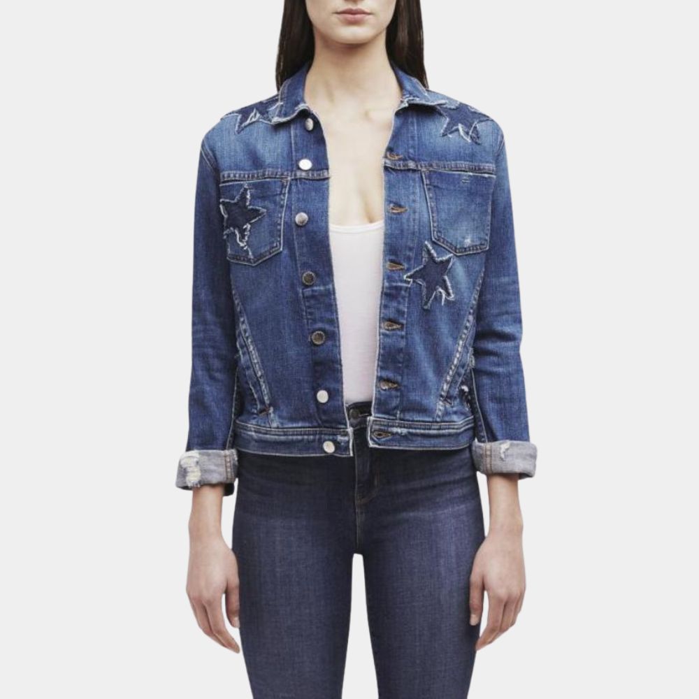 Old Faces, New Places Drama Shannon Beador Denim Jacket in blue color - Front View