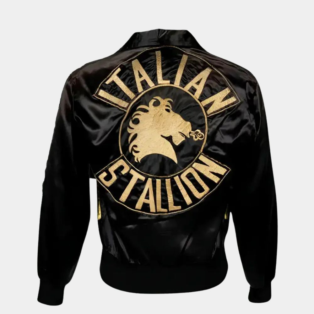 Rocky Italian Stallion Black Satin Jacket - Front View