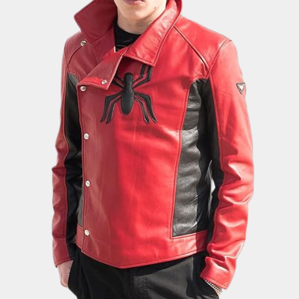 Spiderman Peter Parker Maroon Leather Jacket - Front View