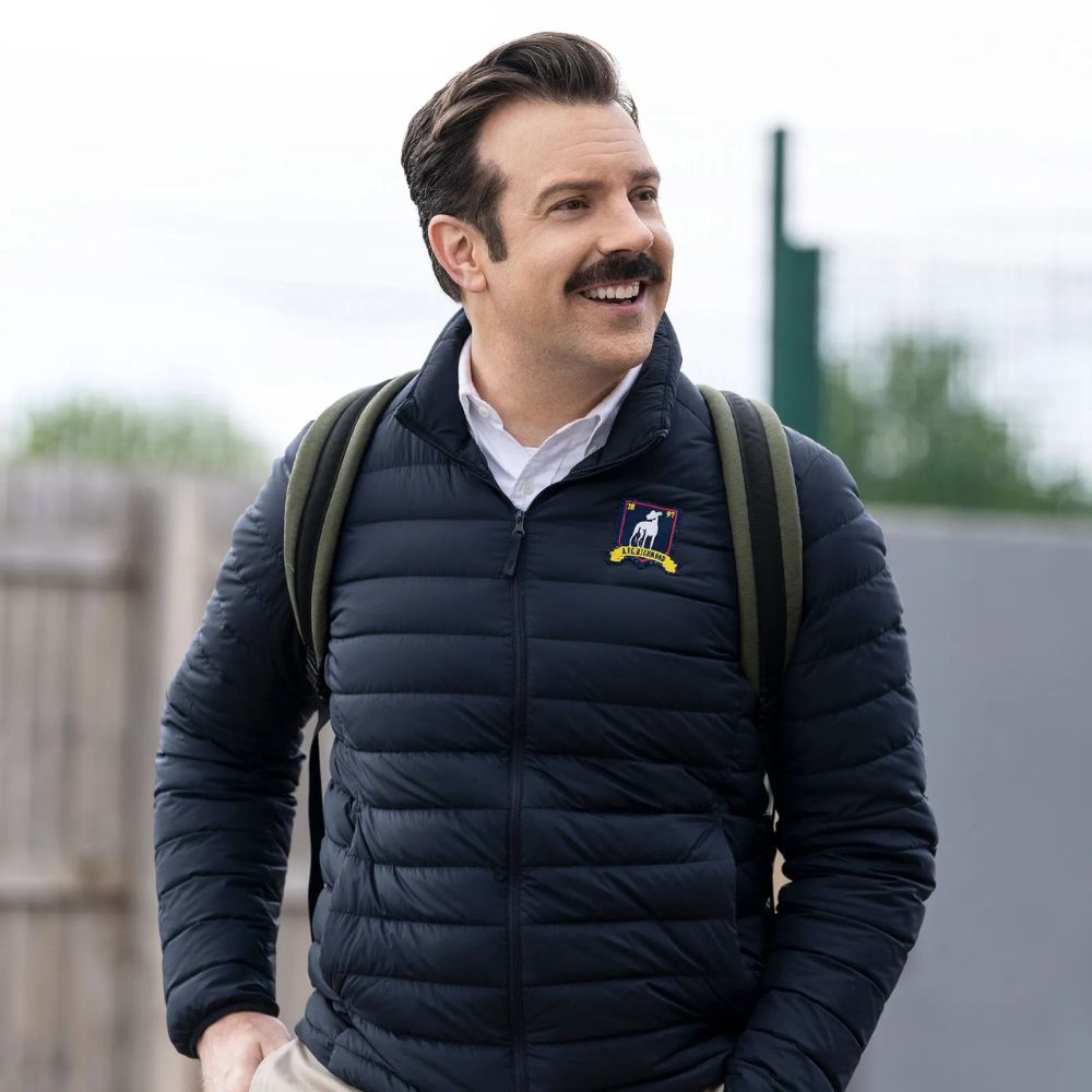 Jason Sudeikis Ted Lasso Season 02 Navy Blue Quilted Parachute Puffer Jacket - Front View