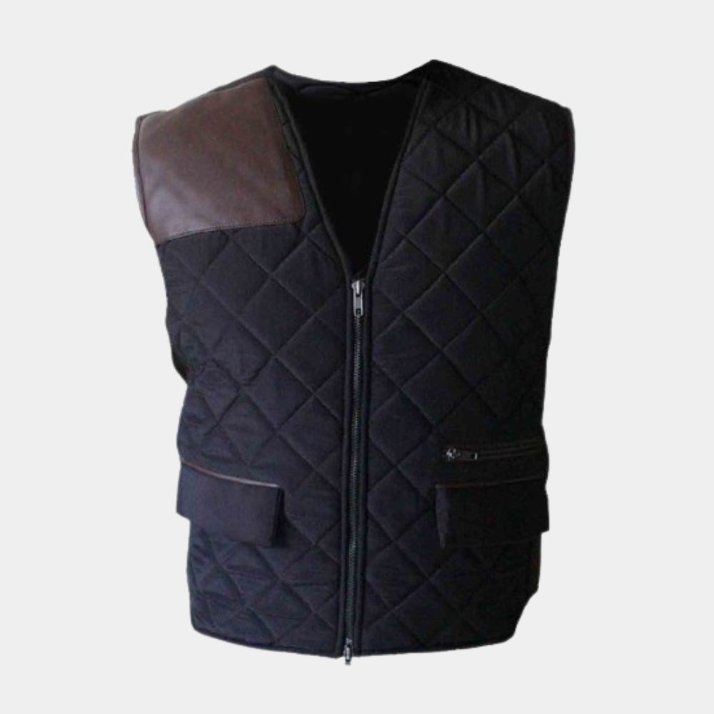 Governor The Walking Dead David Morrissey Black Quilted Vest - Front View