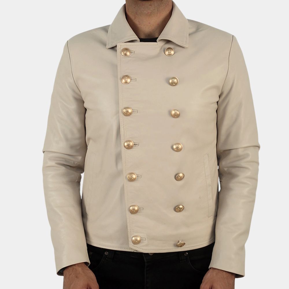 310 to Yuma Charlie Beige Leather Jacket - Front View