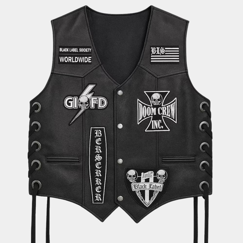 Black Label Society Zakk Wylde Black leather vest - Front VIew