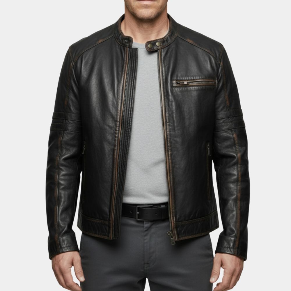 Boston Blue Donnie Wahlberg(Danny Reagan) Black Leather Jacket - Front View