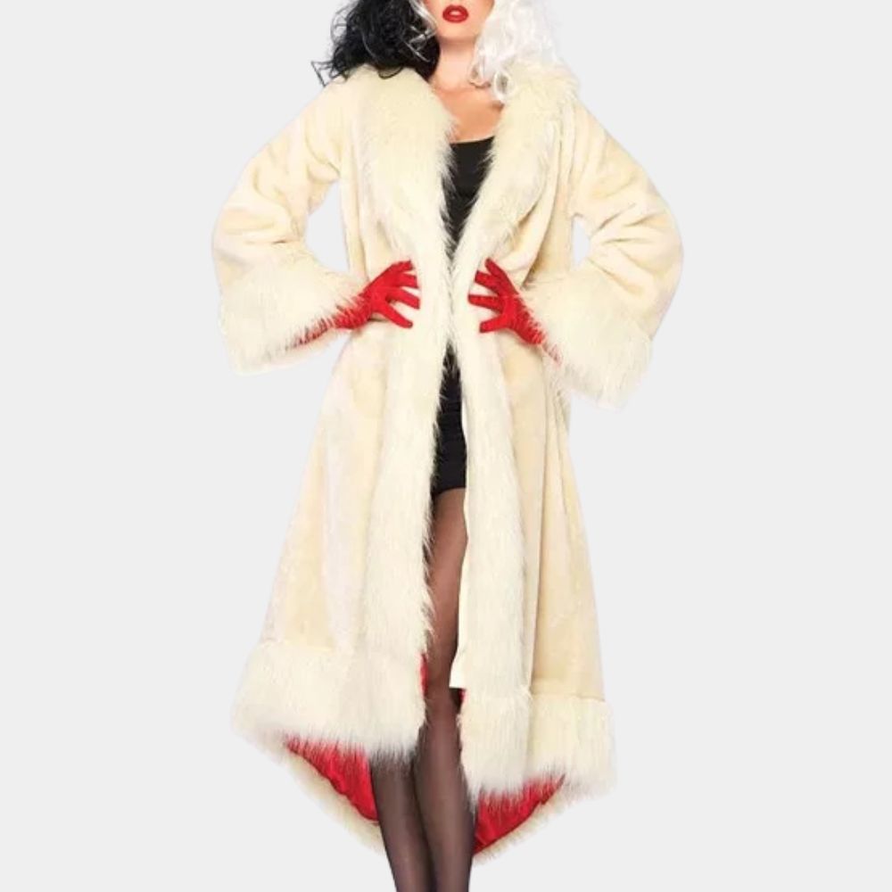 Cruella Cruella de Vil aka Emma Stone Long Fur Coat - Front View