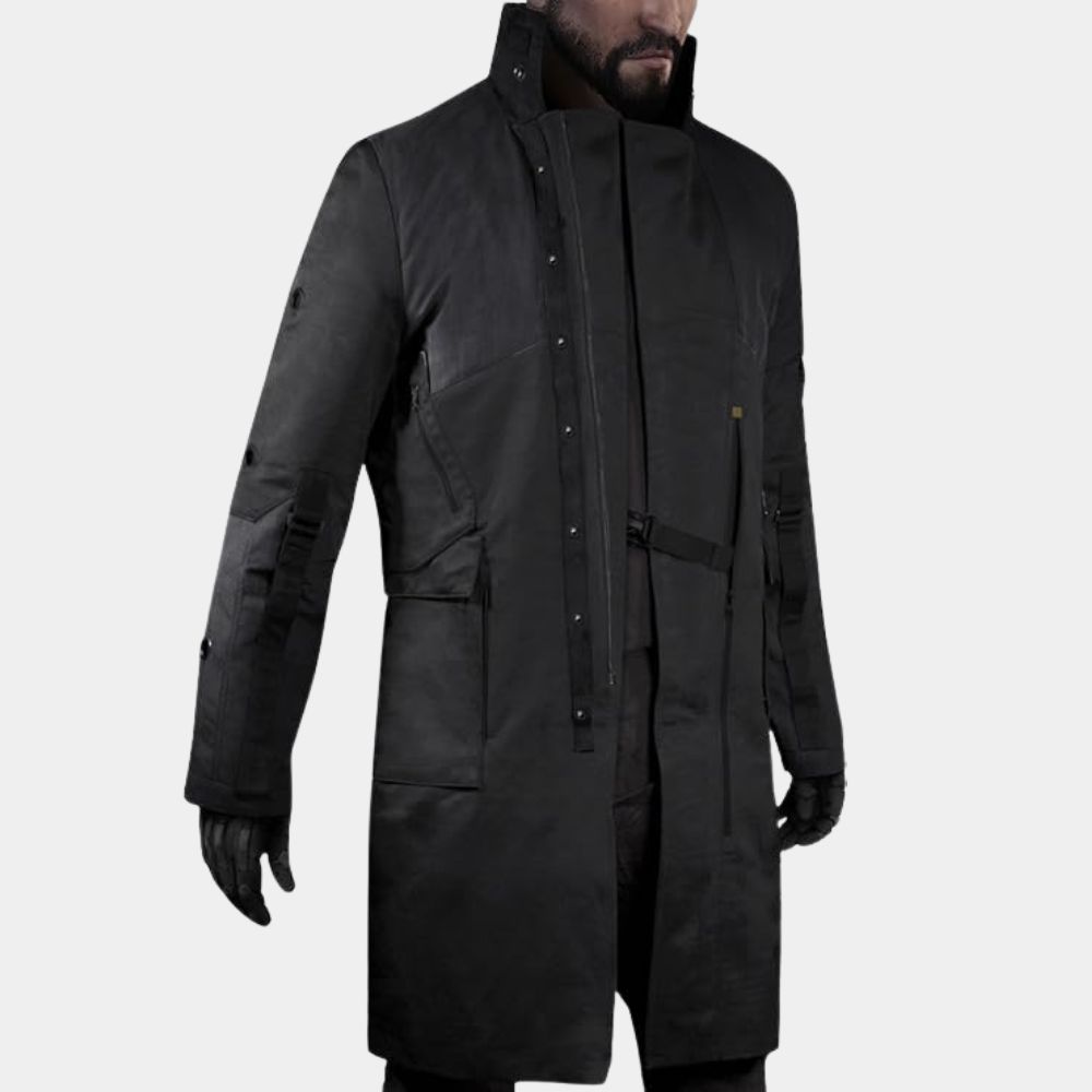 Deus Ex Mankind Divided Adam Jensen Black Long Coat - Front View