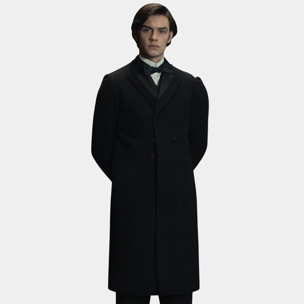 House of Guinness Edward Coat | Louis Partridge Black Coat - Front View