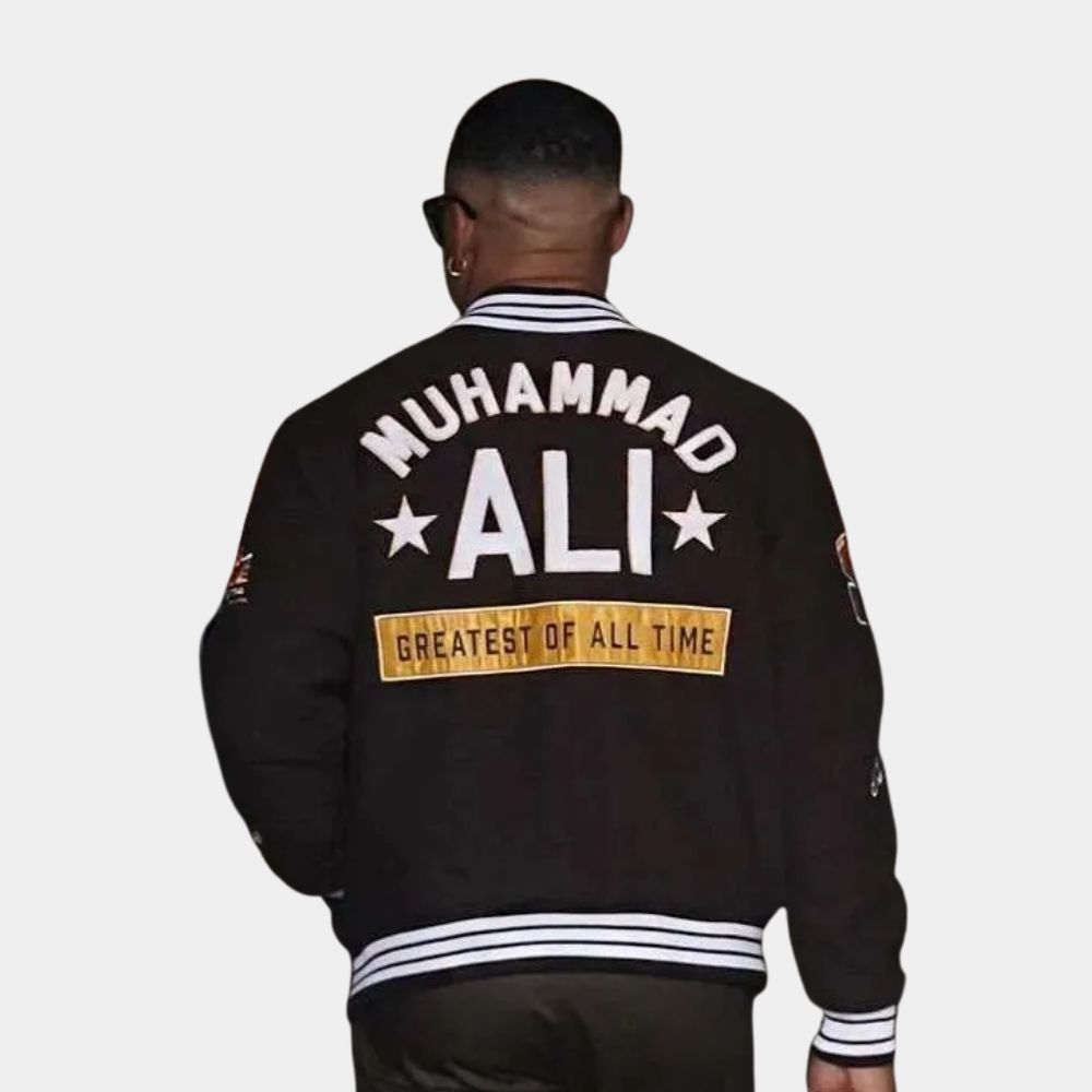 Jalen Hurts Muhammad Ali Black Varsity Jacket - Front View