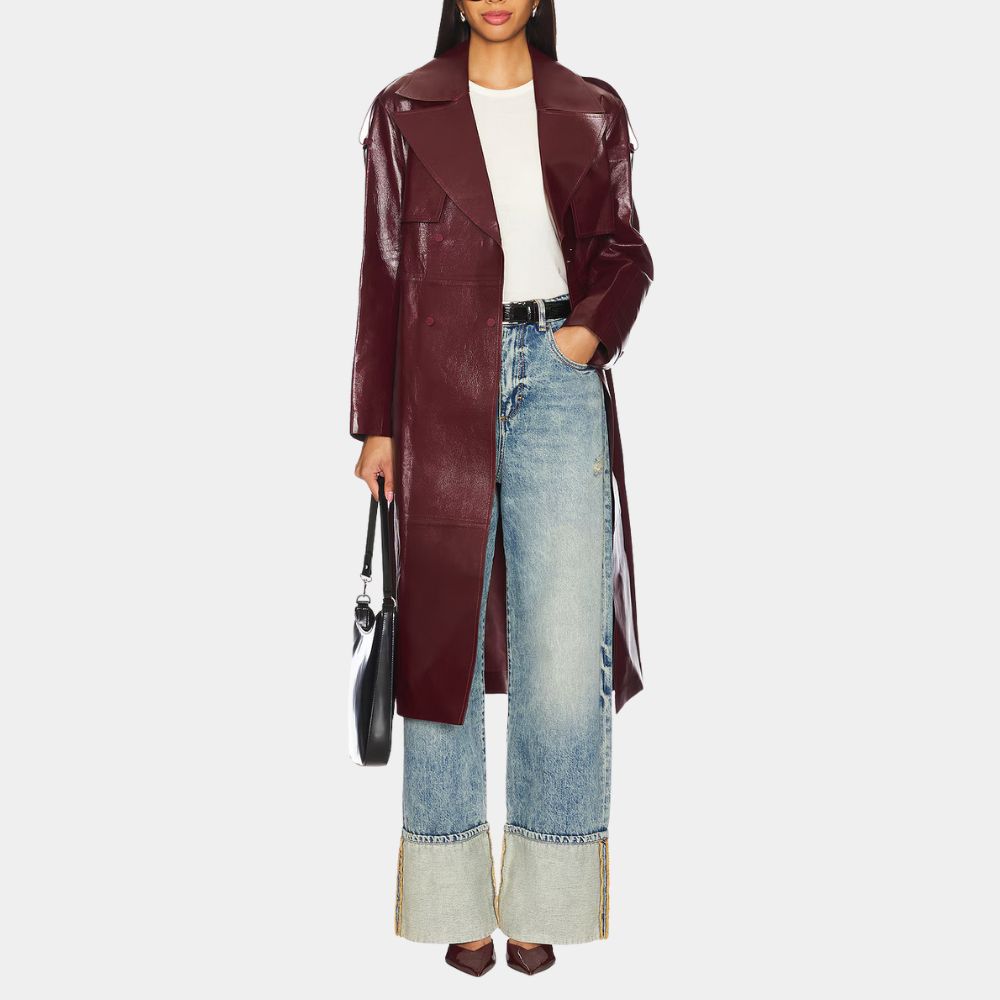 Only Murders in the Building Season 05 Selena Gomez Burgundy Leather Coat