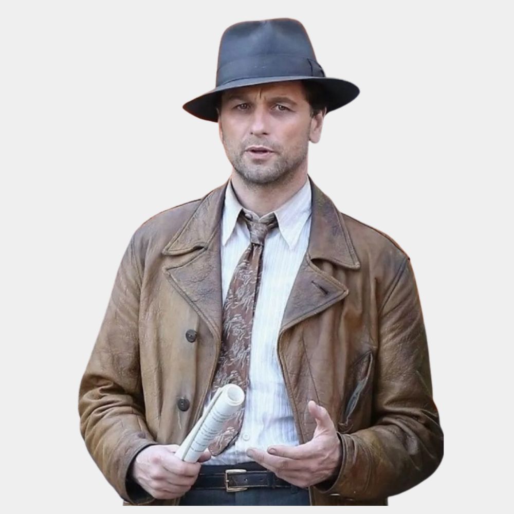 Perry Mason Matthew Rhys Brown Leather Jacket - Front View