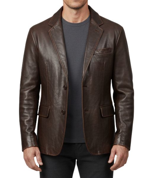 Play Dirty Mark Wahlberg Brown Leather Blazer