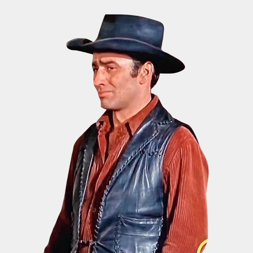 The Virginian Trampas aka James Drury Black Leather Vest - Front View