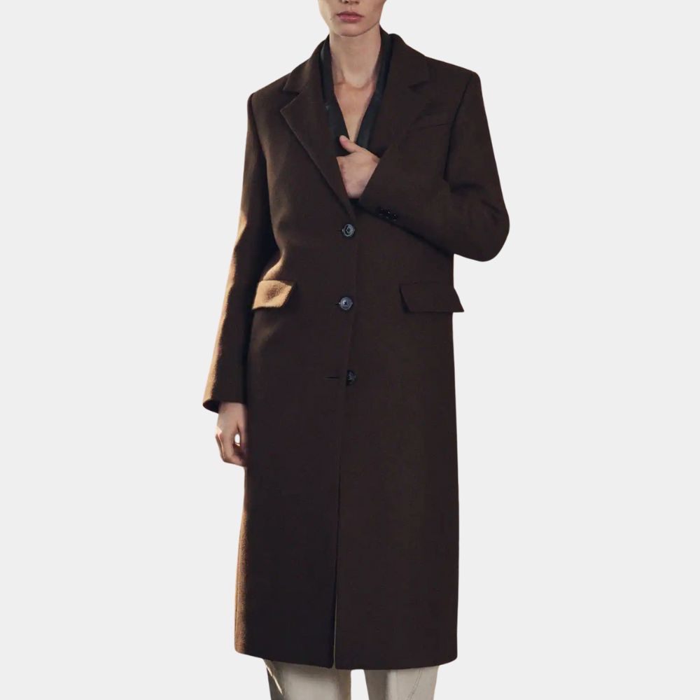 The Woman in Cabin 10 Hannah Waddingham (Heidi) Brown Coat - Front View