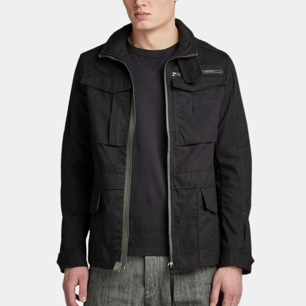 Tracker S03 Jensen Ackles Black Jacket Russell Shaw Black Military Field Jacket - Front View