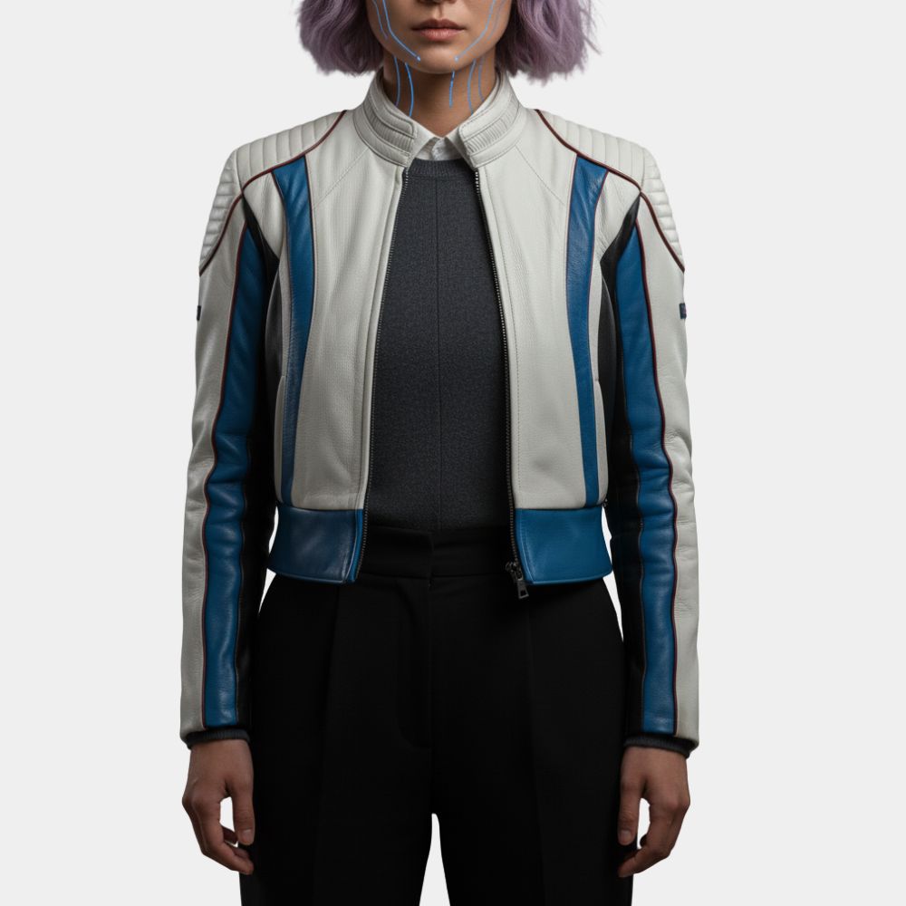 Tron: Ares Eve Kim Jacket Greta Lee White Racer Jacket - Front View
