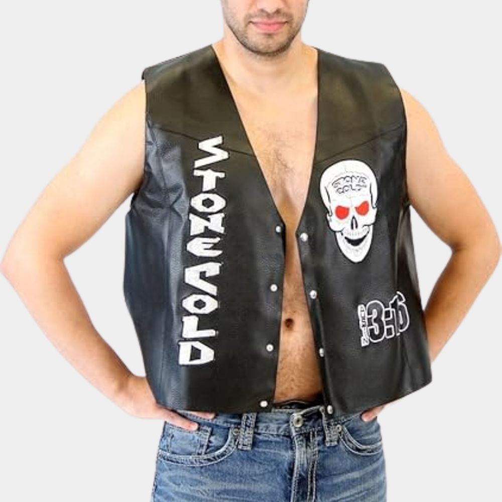 WWE Stone Cold aka Steve Austin Leather Vest - Front View