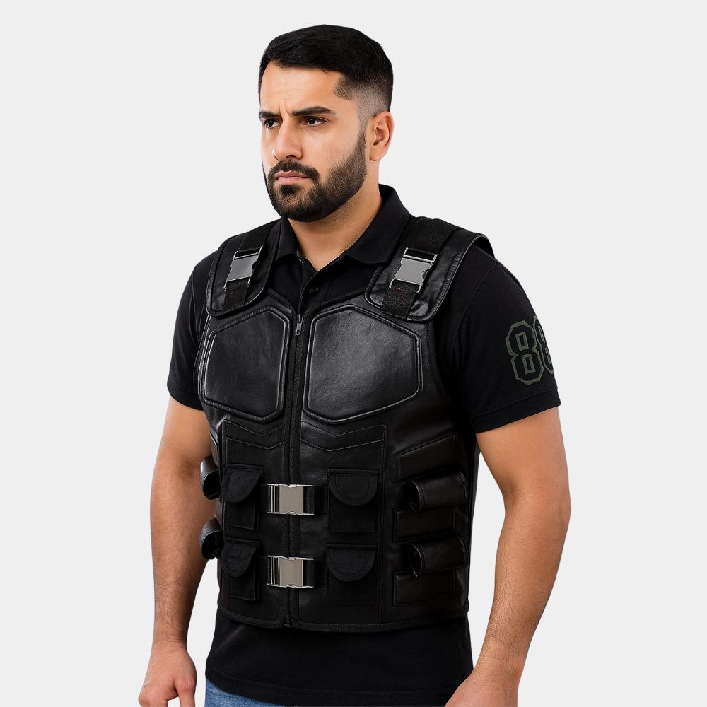 Blade Wesley Snipe Black Leather Vest - Front View