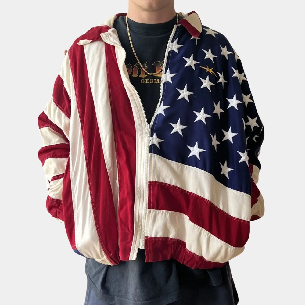Christy Sydney Sweeney (Christy Martin) American Flag Bomber Jacket - Front View