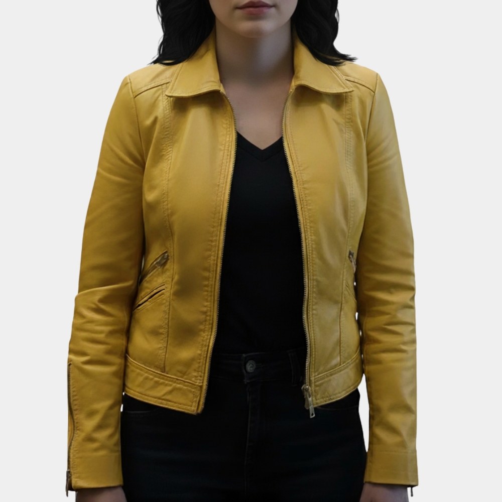 Pluribus Carol aka Rhea Seehorn Yellow Leather Jacket - Front View