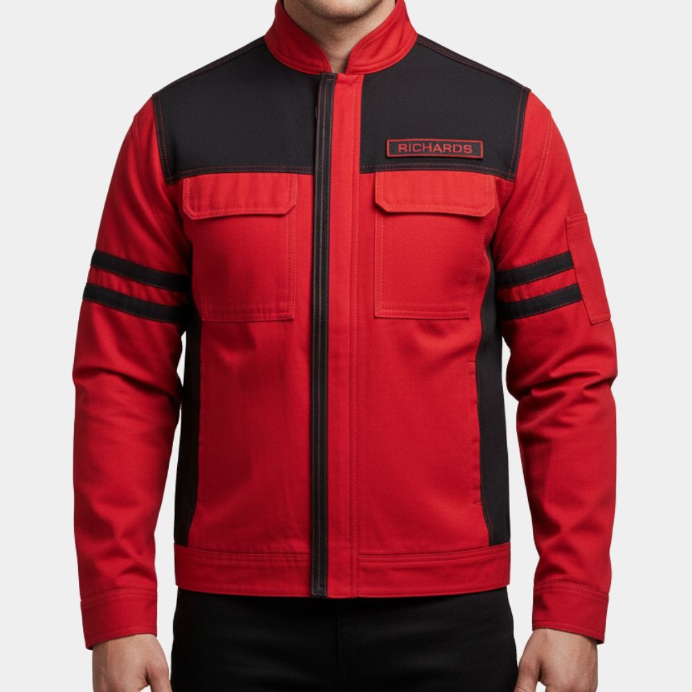 The Running Man Glen Powell Red Jacket