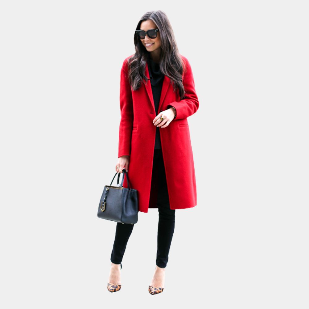 A Christmas Prayer 2025 Shae Robins (Natalie) Red Wool Coat - Front View