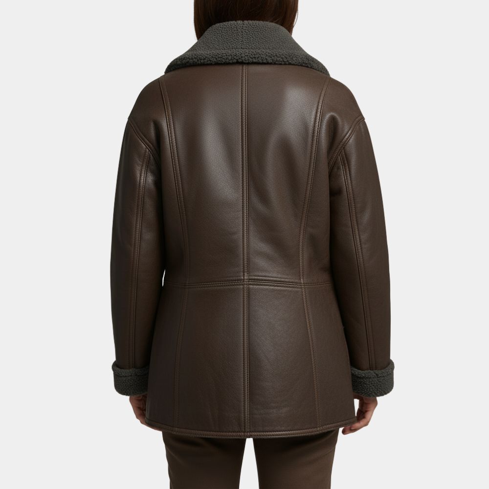 Ella McCay Brown Shearling Leather Jacket. - back