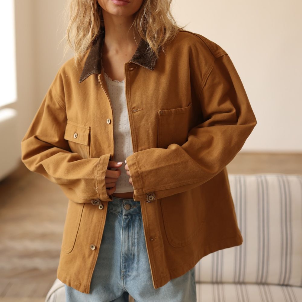 Oh What Fun Michelle Pfeiffer (Claire) Tan Cotton Jacket - Front View