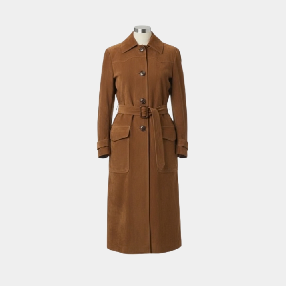 Here Comes The Flood Daisy Edgar-Jones Brown Trench Coat - Front View